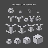 Collection of 3d geometric primitive shapes for combination in construction. Vector illustration.