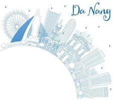 Outline Da Nang Vietnam City Skyline with Blue Buildings and Copy Space. vector