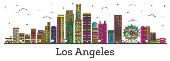 Outline Los Angeles California City Skyline with Color Buildings Isolated on White. vector