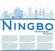 Outline Ningbo China City Skyline with Blue Buildings and Copy Space. vector