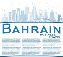 Outline Bahrain City Skyline with Blue Buildings and Copy Space. vector