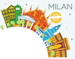 Milan Italy City Skyline with Color Buildings, Blue Sky and Copy Space. vector