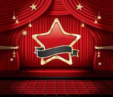 Red Stage Curtain with Star, Seats and Copy Space. vector