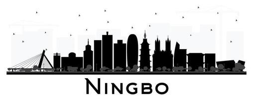 Ningbo China City Skyline with Black Buildings Isolated on White. vector