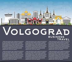 Volgograd Russia City Skyline with Color Buildings, Blue Sky and Copy Space. vector