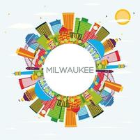 Milwaukee Skyline with Color Buildings, Blue Sky and Copy Space. vector