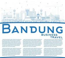 esbozar el horizonte de la ciudad de bandung indonesia con edificios azules y espacio de copia. vector