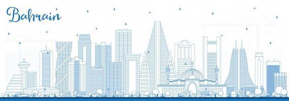 Outline Bahrain City Skyline with Blue Buildings. vector
