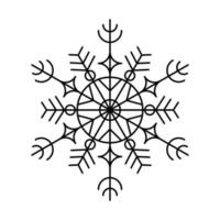 Linear drawing of snowflakes on a white background. Vector illustration.