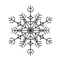 Linear drawing of snowflakes on a white background. Vector illustration.