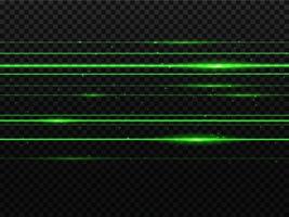 Laser green light beam lines, glow neon flash rays vector