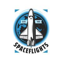 Spaceflight icon, space shuttle and Earth planet vector