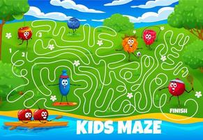 Labyrinth maze riddle, cartoon berry characters vector