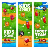 Kids sport zone cartoon cheerful berry on sport vector