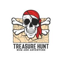Treasure hunting icon with human skull and map vector