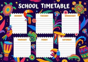 School timetable with brazilian drums and animals vector