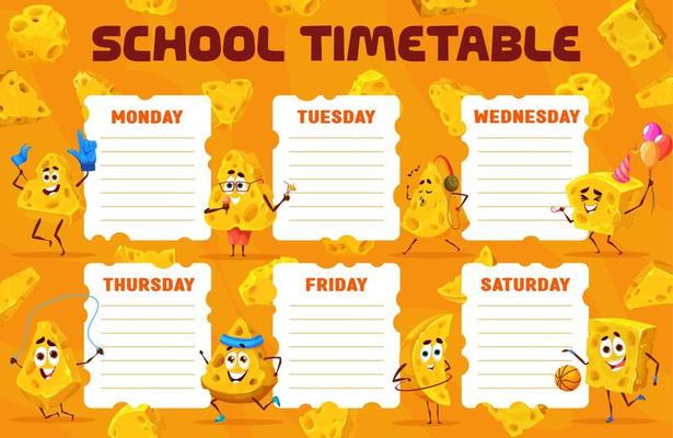 Timetable schedule cartoon maasdam or gouda cheese