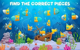 Find the correct pieces of cartoon submarine vector