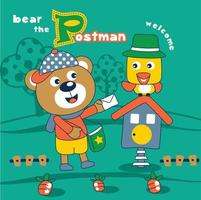 bear the postman funny animal cartoon vector