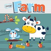 cow and friend on the farm funny animal cartoon vector