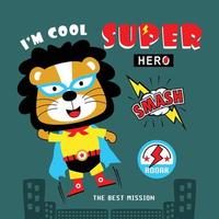 lion the superhero funny animal cartoon vector