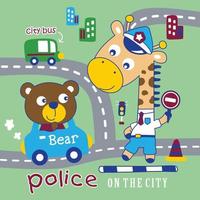 giraffe the police funny animal cartoon, vector