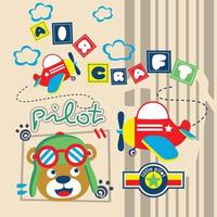 bear the pilot funny animal cartoon vector