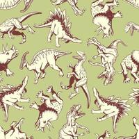 Dinosaur pattern on green background in hand drow style for print and design. Vector clipart.