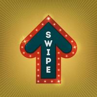 Up arrow with swipe inscription in retro style, realistic style. vector