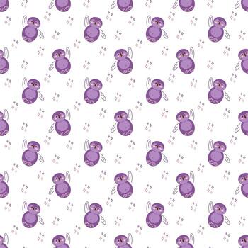 Penguin pattern2. Seamless pattern with cute penguin character and stars. Cartoon color vector illustration.