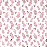 Rabbit pattern2. Seamless pattern with cute rabbits and hearts. Doodle cartoon color vector illustration.