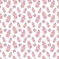 Rabbit pattern2. Seamless pattern with cute rabbits and hearts. Doodle cartoon color vector illustration.