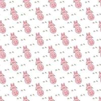 Rabbit pattern3. Seamless pattern with cute rabbits. Doodle cartoon color vector illustration.