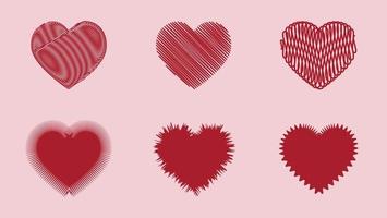 Set of different shaped hearts isolated on pink background. Design elements for Valentine's day. Vector illustration.