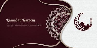 Luxury background in red and white gold with mandala for ramadan or eid template design vector