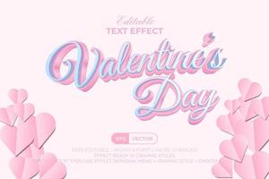 efecto de texto del día de san valentín estilo rosa. fondo de efecto de texto editable con ilustración de vector de corte de papel de corazón