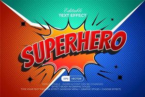 Superhero text effect comic style. Editable text effect with bubble speech and halftone background. vector