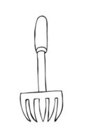 Small garden rake vector illustration. Doodle vector hooks illustration. Garden tools.