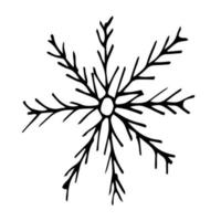 Doodle snowflake. Hand drawn vector winter element isolated on white background.