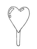 Vector popsicle in heart shape. Ice cream eskimo with heart. Doodle style illustration.