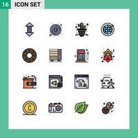 Mobile Interface Flat Color Filled Line Set of 16 Pictograms of furniture donuts cactus donut internet Editable Creative Vector Design Elements