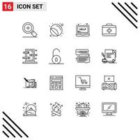 Set of 16 Vector Outlines on Grid for piercings box help care bag Editable Vector Design Elements