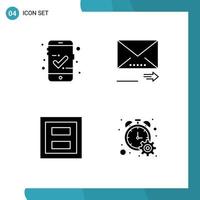 4 Universal Solid Glyphs Set for Web and Mobile Applications approved layout email next two Editable Vector Design Elements