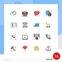 Pack of 16 creative Flat Colors of lab equipment heart build waste Editable Pack of Creative Vector Design Elements