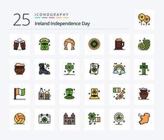 día de la independencia de irlanda paquete de iconos llenos de 25 líneas que incluye un círculo. flor. sombrero. patricio herradura vector