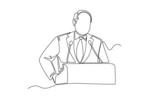 Continuous one line drawing President's speech on president's day. Presidents Day Concept. Single line draw design vector graphic illustration.