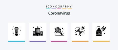 Coronavirus Glyph 5 Icon Pack Including hand wash. genomic. bacteria. genetics. virus. Creative Icons Design vector