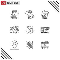 Mobile Interface Outline Set of 9 Pictograms of digital vector pocket file cup Editable Vector Design Elements