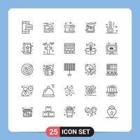 Group of 25 Lines Signs and Symbols for cloudy chart sewage analysis food Editable Vector Design Elements