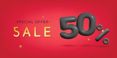 3d vector sale template promo banner with 50 off discount special offer and percentage sign